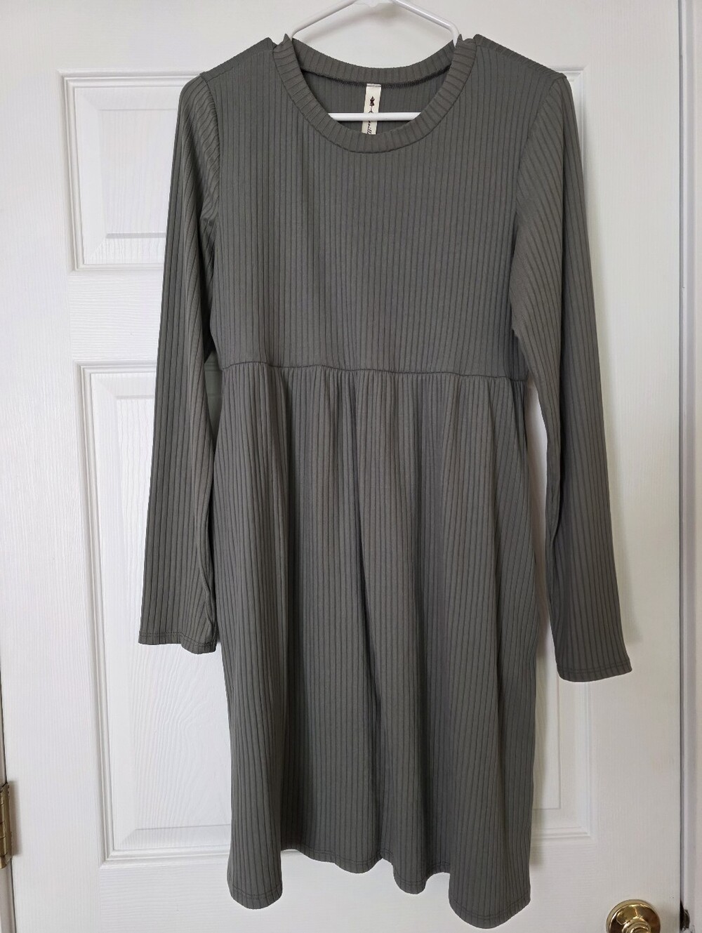 Vanilla Bay Olive Ribbed Long-Sleeve Casual Dress With Pickets Size Large